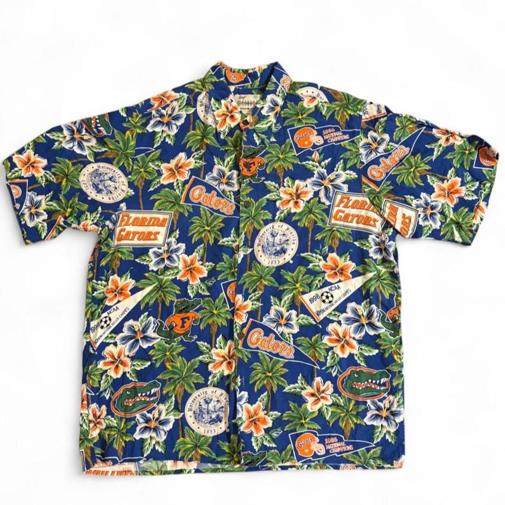 Vintage Florida Gators Shirt Mens Medium Blue Orange NCAA Football Hawaiian Reyn